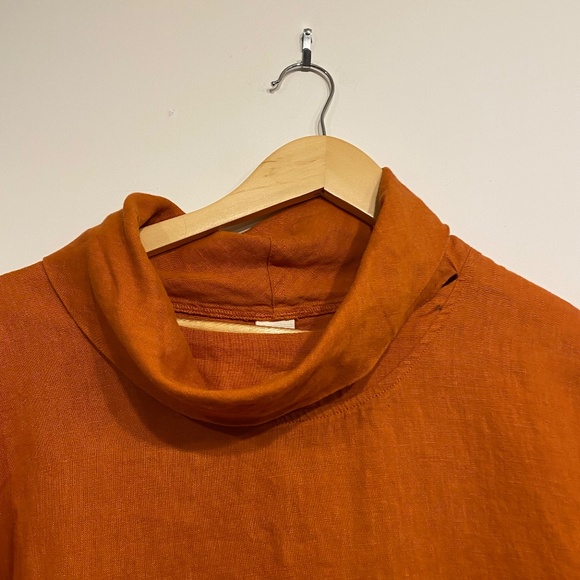 Lintico 100% Linen Orange Dropped Collar Long-Sleeve Top Size Small - Picture 4 of 6